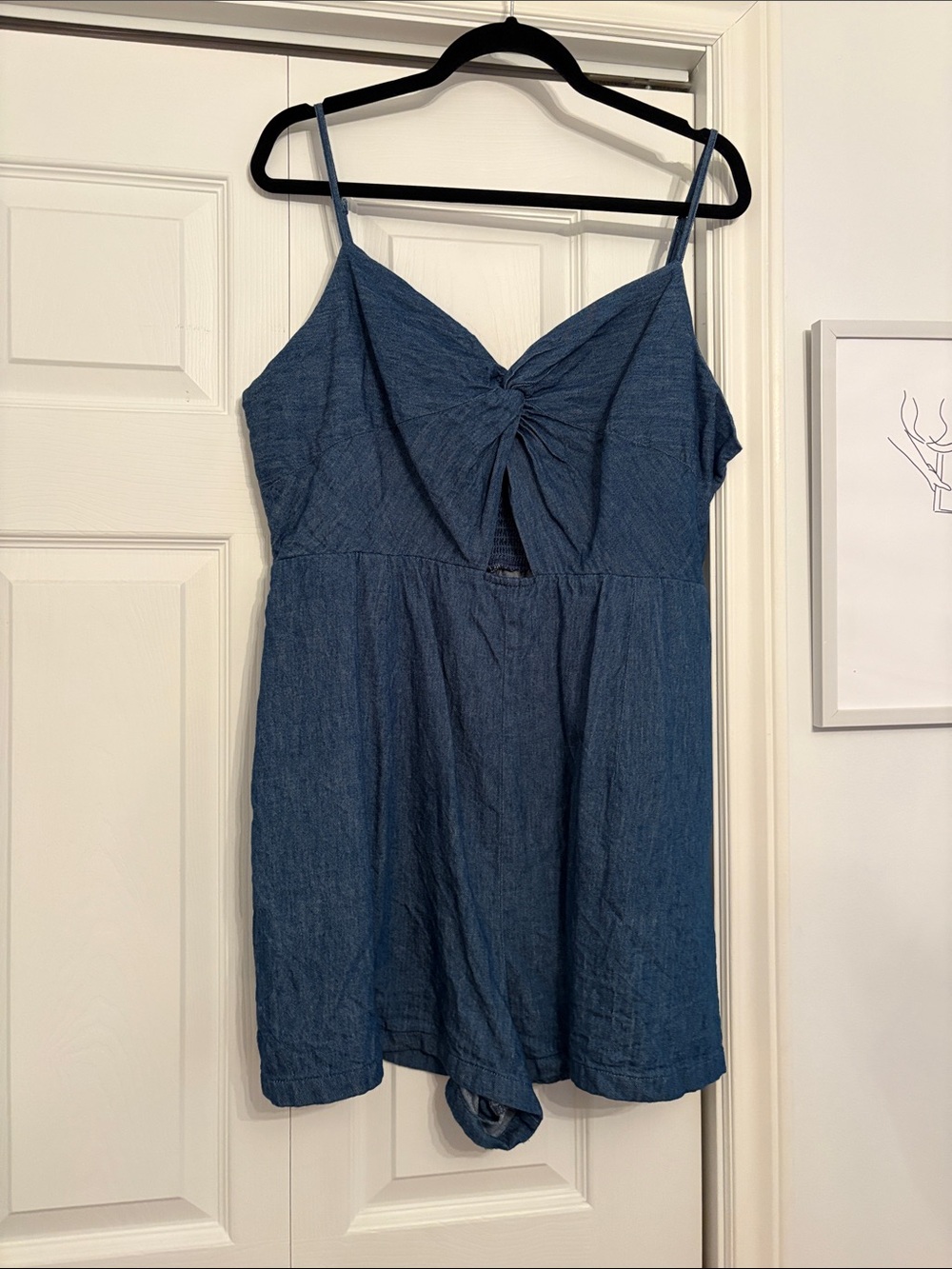 Blue Knit Romper with Twist front